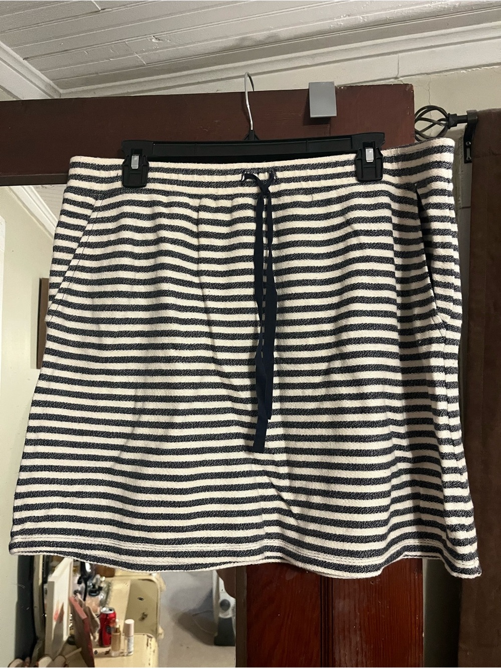 LOFT Navy and White Striped Knit Mini Skirt